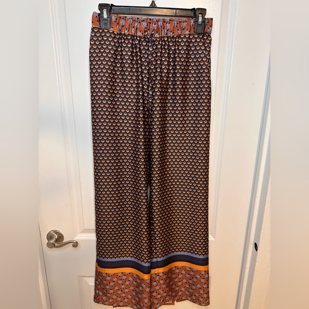 Geometric Print Silk Wide-Leg Pants